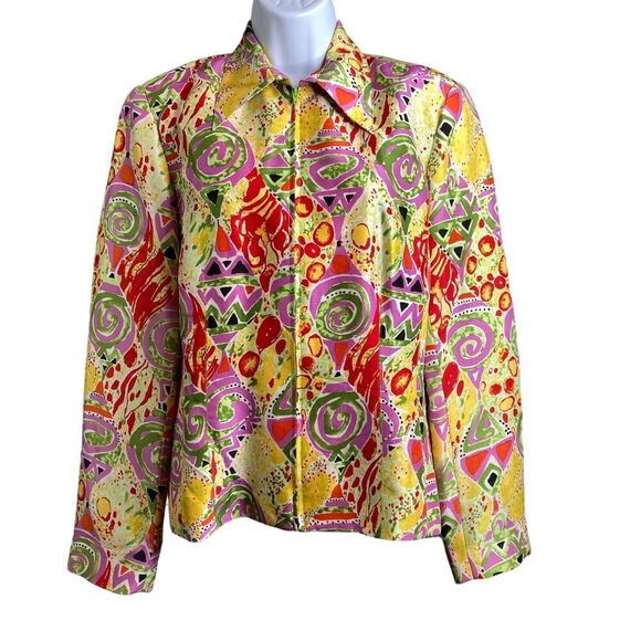 Transitions Women's Silk Colorful Abstract Print Jacket Size 8 Art to Wear Bold - Picture 1 of 11